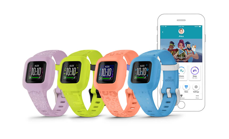 Garmin Vivofit jr. 3 displayed at Highly Tuned Athletes – a vibrant and interactive fitness tracker designed especially for kids.
