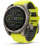 Garmin fenix 8 - 47mm Solar Sapphire Titanium with amp yellow/graphite silicone band