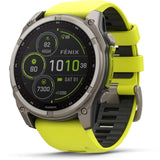Garmin fenix 8 - 51mm Solar Sapphire Titanium with amp yellow/graphite silicone band