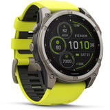 Garmin fenix 8 - 51mm Solar Sapphire Titanium with amp yellow/graphite silicone band