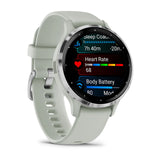 Garmin Venu 3S - Silver Stainless Steel Bezel with Sage Grey Case and Silicone Band