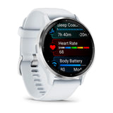 Garmin Venu 3 - Silver Stainless Steel Bezel with Whitestone Case and Silicone Band