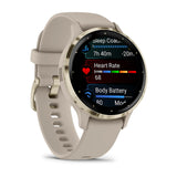Garmin Venu 3S - Soft Gold Stainless Steel Bezel with French Grey Case and Silicone Band