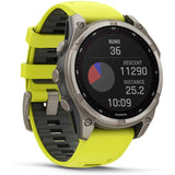 Garmin fenix 8 - 47mm Solar Sapphire Titanium with amp yellow/graphite silicone band