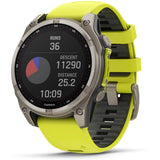 Garmin fenix 8 - 47mm Solar Sapphire Titanium with amp yellow/graphite silicone band