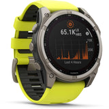 Garmin fenix 8 - 51mm Solar Sapphire Titanium with amp yellow/graphite silicone band