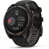 Garmin fenix 8 - 47mm Solar Sapphire Carbon gray DLC titanium with black/pebble gray silicone band