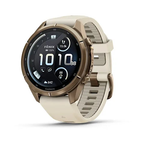 Garmin fenix 9 Pro InReach  - 43mm - Autumn Gold Titanium with Cream/French Gray Silicone Band
