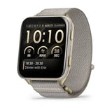 Garmin Venu X1 - Soft Gold with titanium caseback and French Gray nylon band