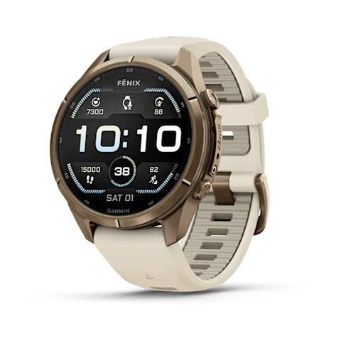 Garmin fenix 9 Pro- 43mm - Autumn Gold Titanium with Cream/French Gray Silicone Band