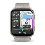Garmin Venu X1 - Soft Gold with titanium caseback and French Gray nylon band