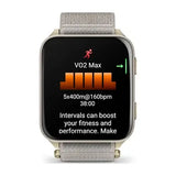 Garmin Venu X1 - Soft Gold with titanium caseback and French Gray nylon band